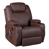 Brown Massage Sofa Chair Recliner 360 Degree Swivel PU Leather Lounge 8 Point Heated Furniture Kings Warehouse 