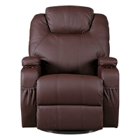 Brown Massage Sofa Chair Recliner 360 Degree Swivel PU Leather Lounge 8 Point Heated Furniture Kings Warehouse 