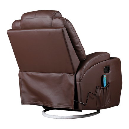 Brown Massage Sofa Chair Recliner 360 Degree Swivel PU Leather Lounge 8 Point Heated Furniture Kings Warehouse 