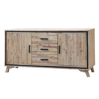 Buffet Sideboard in Silver Brush Colour with Solid Acacia & Veneer Wooden Frame Storage Cabinet with Drawers Furniture Kings Warehouse 