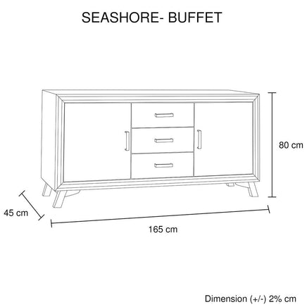 Buffet Sideboard in Silver Brush Colour with Solid Acacia & Veneer Wooden Frame Storage Cabinet with Drawers Furniture Kings Warehouse 