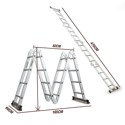 BULLET Pro 4.7m Multi-Purpose Ladder Aluminium Extension Folding Adjustable Step Tools Kings Warehouse 