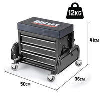 BULLET Rolling Tool Box Stool Mechanic Creeper Toolbox Seat Cushion Garage Tray Tools Kings Warehouse 