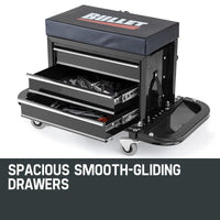 BULLET Rolling Tool Box Stool Mechanic Creeper Toolbox Seat Cushion Garage Tray Tools Kings Warehouse 