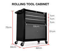 BULLET Tool Chest Cabinet Box Trolley Rolling Wheels Drawer Storage Steel Black Kings Warehouse 