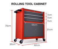 BULLET Tool Chest Cabinet Box Trolley Rolling Wheels Drawer Storage Steel Red Kings Warehouse 