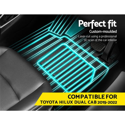 Car Rubber Floor Mats Compatible For Toyota Hilux Dual Cab 2015-2022 Outdoor Adventures Kings Warehouse 