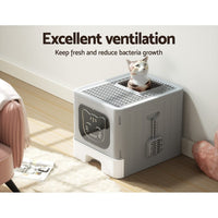 Cat Litter Box Large Tray Kitty Toilet Enclosed Hooded Foldable Cat Litter Box Scoop Grey Pet Care Kings Warehouse 