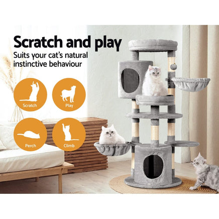 Cat Tree 123cm Tower Scratching Post Scratcher Wood Condo House Bed Toys Pet Care Kings Warehouse 