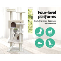 Cat Tree 134cm Tower Scratching Post Scratcher Wood Condo House Bed Beige Pet Care Kings Warehouse 