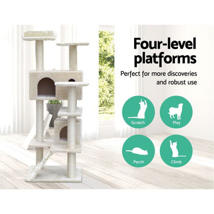 Cat Tree 134cm Tower Scratching Post Scratcher Wood Condo House Bed Beige Pet Care Kings Warehouse 