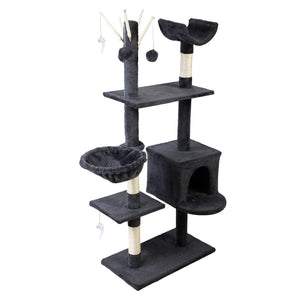 Cat Tree 140cm Tower Scratching Post Scratcher Trees Toys Condo Bed Grey Pet Care Kings Warehouse 