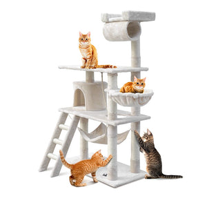 Cat Tree 141cm Tower Scratching Post Scratcher Condo Wood House Bed Beige Pet Care Kings Warehouse 