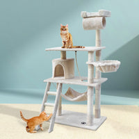 Cat Tree 141cm Tower Scratching Post Scratcher Condo Wood House Bed Beige Pet Care Kings Warehouse 