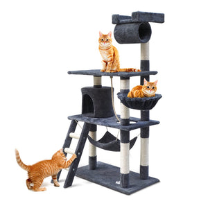 Cat Tree 141cm Tower Scratching Post Scratcher Condo Wood House Bed Grey Pet Care Kings Warehouse 