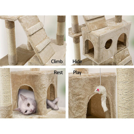 Cat Tree 180cm Tower Scratching Post Scratcher Wood Condo House Toys Beige Pet Care Kings Warehouse 