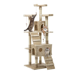 Cat Tree 180cm Tower Scratching Post Scratcher Wood Condo House Toys Beige Pet Care Kings Warehouse