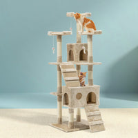 Cat Tree 180cm Tower Scratching Post Scratcher Wood Condo House Toys Beige Pet Care Kings Warehouse 