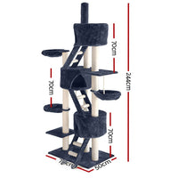 Cat Tree 244cm Tower Scratching Post Scratcher Trees Condo House Grey Pet Care Kings Warehouse 