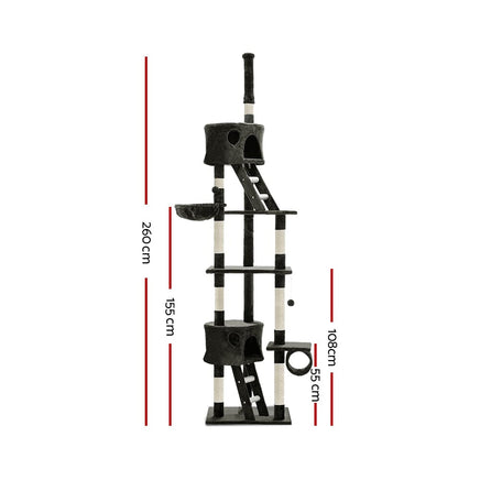 Cat Tree 260cm Tower Scratching Post Scratcher Condo House Trees Grey Pet Care Kings Warehouse 