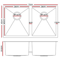 Cefito Kitchen Sink 77X45CM Stainless Steel Basin Double Bowl Black Furniture Kings Warehouse 