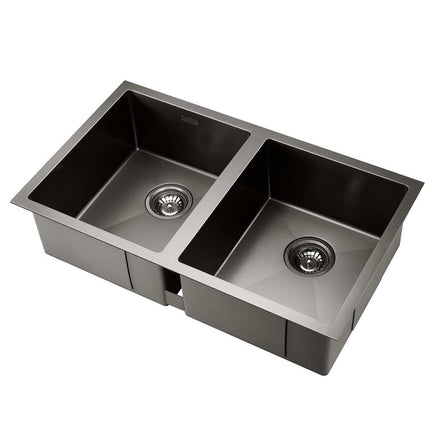 Cefito Kitchen Sink 77X45CM Stainless Steel Basin Double Bowl Black Furniture Kings Warehouse 