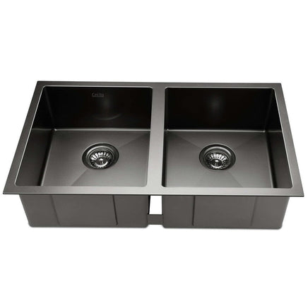 Cefito Kitchen Sink 77X45CM Stainless Steel Basin Double Bowl Black Furniture Kings Warehouse 