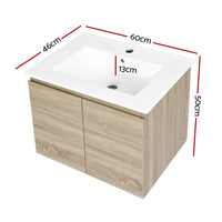 Cefito Vanity Unit Basin Cabinet Storage Bathroom Wall Mounted Ceramic 600mm Oak Furniture Frenzy Kings Warehouse 