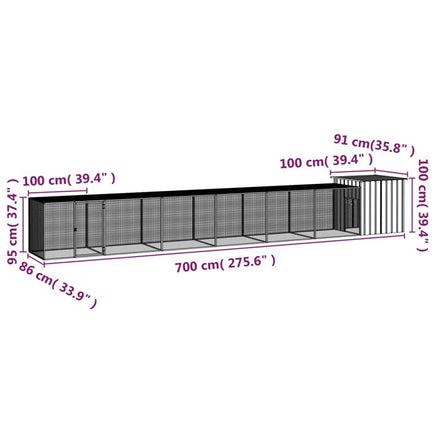 Chicken Cage Anthracite 700x91x100 cm Galvanised Steel Kings Warehouse 
