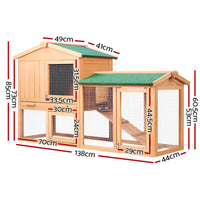 Chicken Coop Rabbit Hutch 138cm x 44cm x 85cm Large Chicken Coop House Run Cage Wooden Outdoor Pet Care Kings Warehouse 