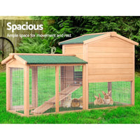 Chicken Coop Rabbit Hutch 138cm x 44cm x 85cm Large Chicken Coop House Run Cage Wooden Outdoor Pet Care Kings Warehouse 