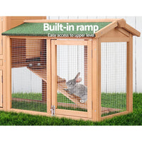 Chicken Coop Rabbit Hutch 138cm x 44cm x 85cm Large Chicken Coop House Run Cage Wooden Outdoor Pet Care Kings Warehouse 