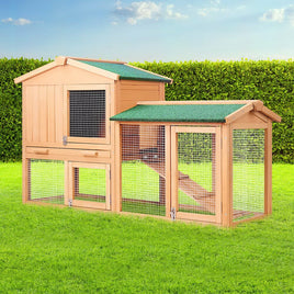 Chicken Coop Rabbit Hutch 138cm x 44cm x 85cm Large Chicken Coop House Run Cage Wooden Outdoor Pet Care Kings Warehouse 