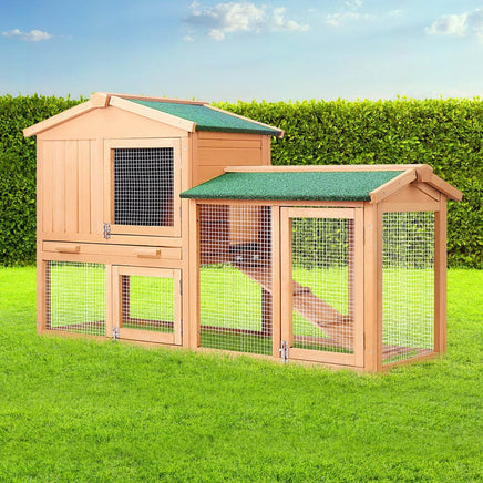 Chicken Coop Rabbit Hutch 138cm x 44cm x 85cm Large Chicken Coop House Run Cage Wooden Outdoor Pet Care Kings Warehouse 