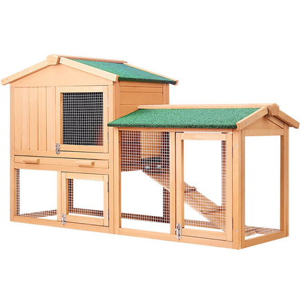 Chicken Coop Rabbit Hutch 138cm x 44cm x 85cm Large Chicken Coop House Run Cage Wooden Outdoor Pet Care Kings Warehouse 