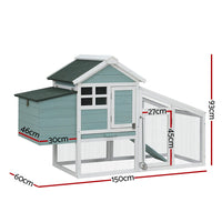 Chicken Coop Rabbit Hutch 150cm x 60cm x 93cm Large Chicken Coop House Run Cage Wooden Pet Care Kings Warehouse 