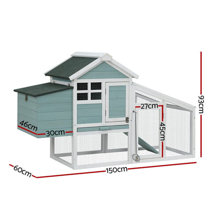 Chicken Coop Rabbit Hutch 150cm x 60cm x 93cm Large Chicken Coop House Run Cage Wooden Pet Care Kings Warehouse 