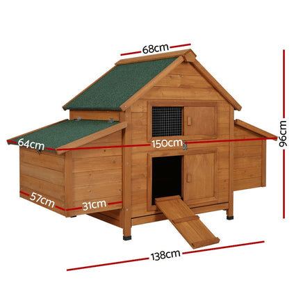 Chicken Coop Rabbit Hutch 150cm x 68cm x 96cm Large Chicken Coop House Run Cage Wooden Pet Care Kings Warehouse 