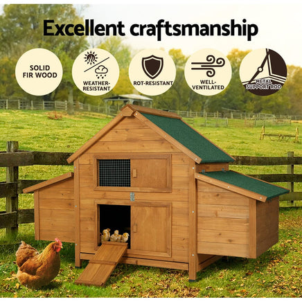 Chicken Coop Rabbit Hutch 150cm x 68cm x 96cm Large Chicken Coop House Run Cage Wooden Pet Care Kings Warehouse 