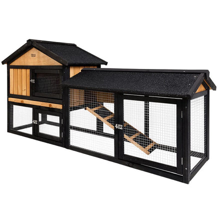 Chicken Coop Rabbit Hutch 165cm x 43cm x 86cm Chicken Coop Large Run House Cage Wooden Outdoor Pet Care Kings Warehouse 