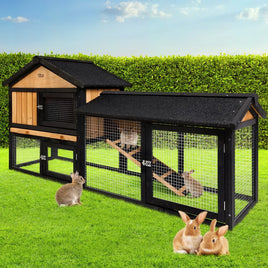 Chicken Coop Rabbit Hutch 165cm x 43cm x 86cm Chicken Coop Large Run House Cage Wooden Outdoor Pet Care Kings Warehouse 