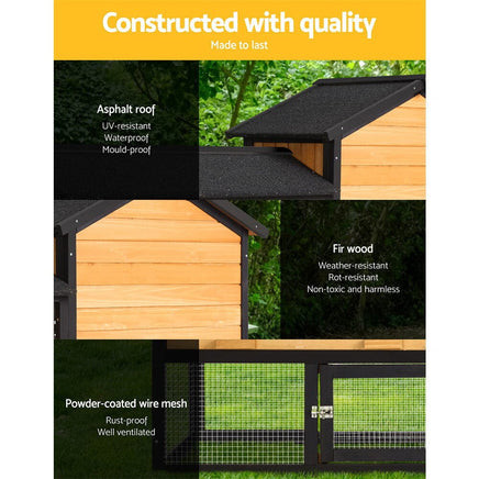 Chicken Coop Rabbit Hutch 165cm x 43cm x 86cm Chicken Coop Large Run House Cage Wooden Outdoor Pet Care Kings Warehouse 