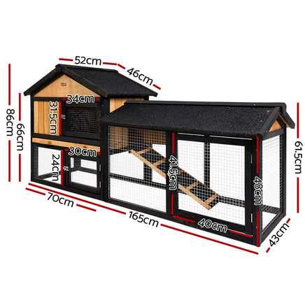 Chicken Coop Rabbit Hutch 165cm x 43cm x 86cm Chicken Coop Large Run House Cage Wooden Outdoor Pet Care Kings Warehouse 