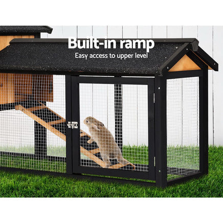Chicken Coop Rabbit Hutch 165cm x 43cm x 86cm Chicken Coop Large Run House Cage Wooden Outdoor Pet Care Kings Warehouse 