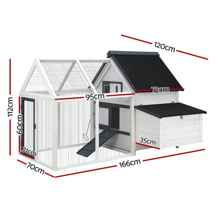 Chicken Coop Rabbit Hutch 166cm x 120cm x 112cm Large Chicken Coop House Run Cage Wooden Pet Care Kings Warehouse 