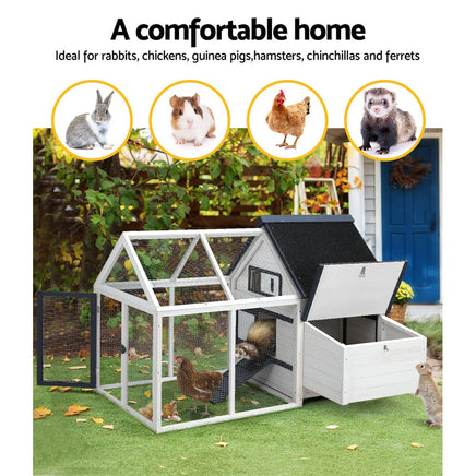 Chicken Coop Rabbit Hutch 166cm x 120cm x 112cm Large Chicken Coop House Run Cage Wooden Pet Care Kings Warehouse 