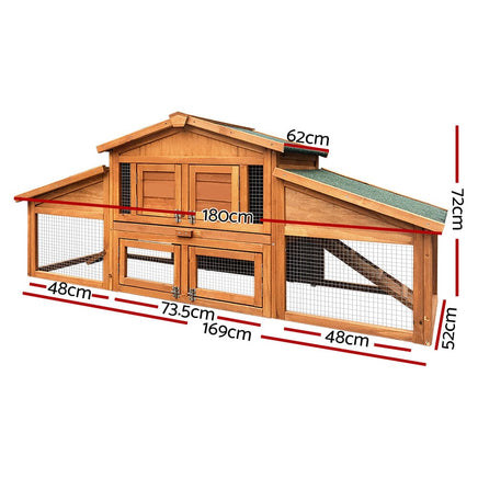 Chicken Coop Rabbit Hutch 169cm x 52cm x 72cm Large Chicken Coop Wooden House Run Cage Pet Care Kings Warehouse 