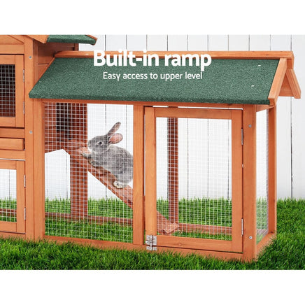 Chicken Coop Rabbit Hutch 220cm x 44cm x 84cm Large Chicken Coop Run Wooden Outdoor Cage House Pet Care Kings Warehouse 