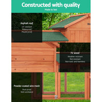 Chicken Coop Rabbit Hutch 220cm x 44cm x 84cm Large Chicken Coop Run Wooden Outdoor Cage House Pet Care Kings Warehouse 