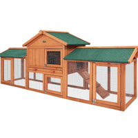 Chicken Coop Rabbit Hutch 220cm x 44cm x 84cm Large Chicken Coop Run Wooden Outdoor Cage House Pet Care Kings Warehouse 
